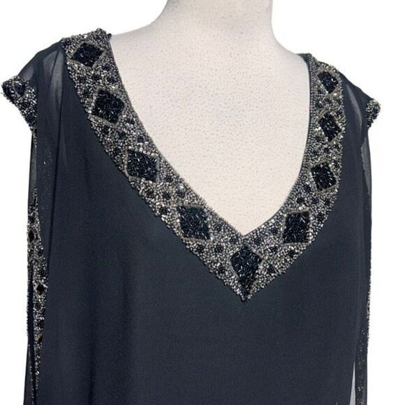 J KARA Sleeveless Black Embellished Party Cocktail Mini Dress Size 12 - Picture 2 of 6